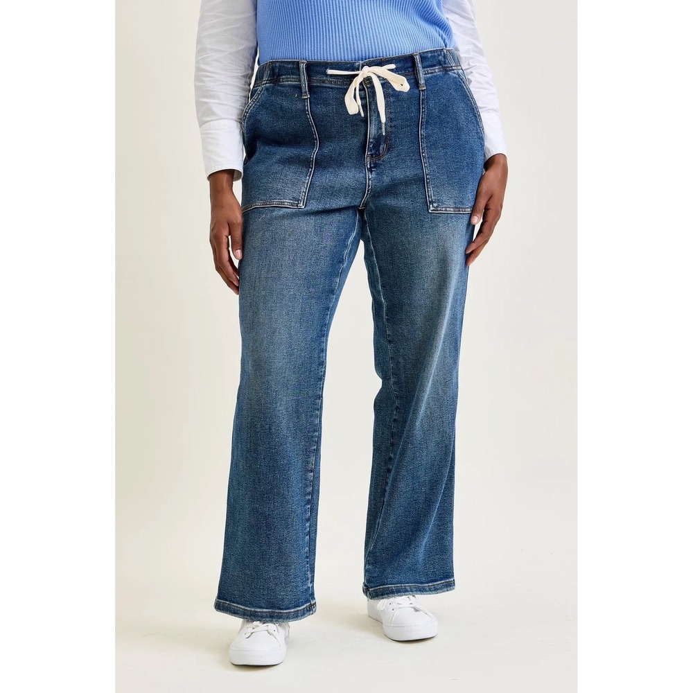Judy Blue luxe Medium Wash Wide Leg Drawstring Elastic Waist Jeans 9/29